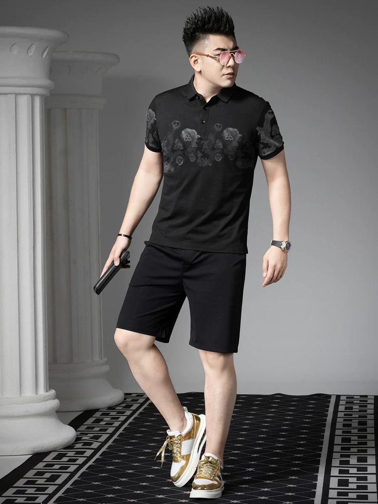 European Goods 2025 Summer New Style Lapel Short-Sleeved T-Shirt Men's Trendy Brand Printed Slim-Fit Top Men's Polo Shirt