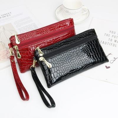 Portable PU Leather Women Long Wallets Hand-held Double Zipper Clutch Bag Stone Grain Phone Bag Lady Purses