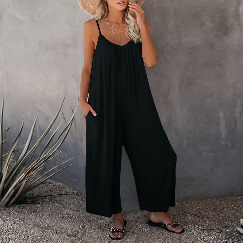 Women's Color Overalls Sleeveless Vest Pocket Casual Jumpsuit