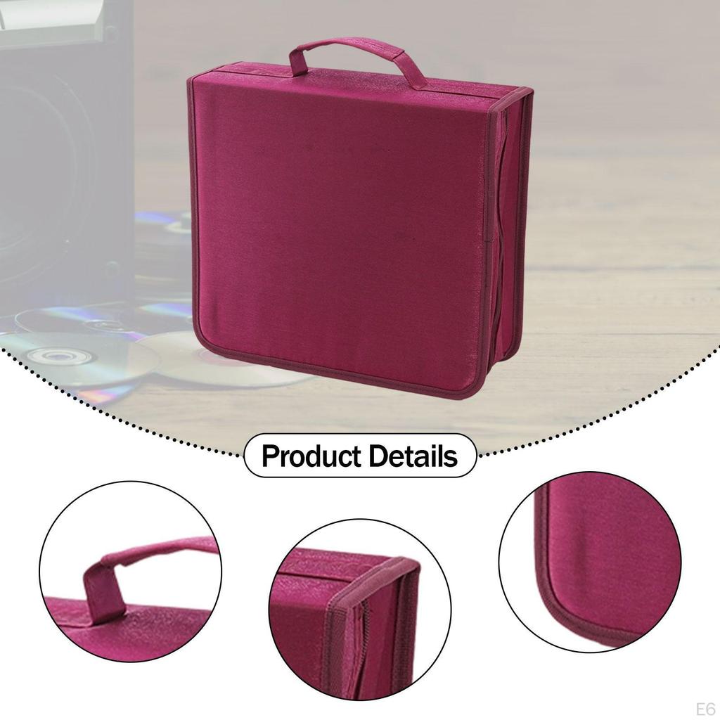 CD Case Holder DVD 256 Capacity Sleeves with Handle Trendy Portable Zipper Closure Bag