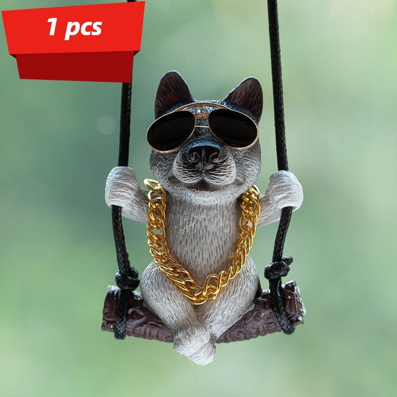 1pc Labrador Retriever Car Mirror Hanging Accessory - Cute Wagging Dog with glasses,Rearview & Pet Companion,Car Interior Decoration