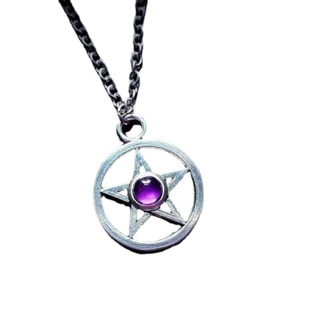 Charm Gothic Silver Color Geometric Five-pointed Star Runes Pendant Necklace for Women Men Halloween Party Collar Chain Jewelry