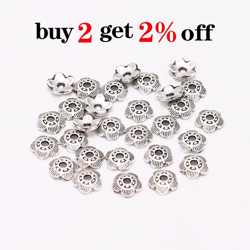 100pcs/Lot 6 mm 5 Petals Relief Flower Loose Sparer End Bead Caps For Jewelry Making Finding DIY Bracelet Accessories Component