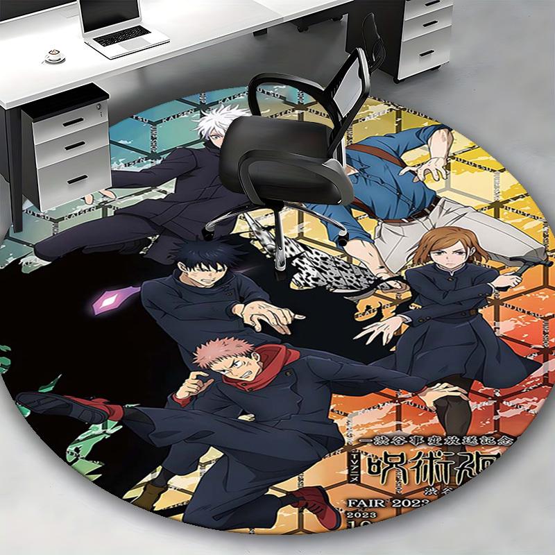 1 pièce Tapis Rond Design Dessin Animé Anime Personnages Jujutsu Kaisen pour Tapis de Chaise de Bureau, Tapis Antidérapant Convient pour la Décoration de la Maison, Salon