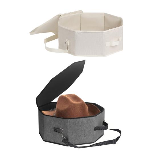 Hat Box with Adjustable Shoulder Strap Zipper Closure Large Capacity Men Women Hat Storage Bag Foldable Portable Hat Organizer