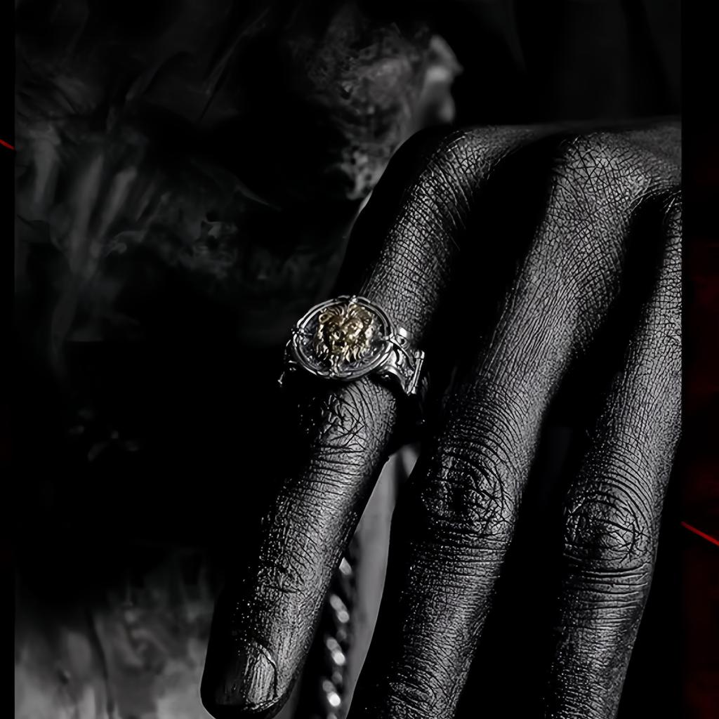 Retro Golden Lion Adjustable Open Ring For Men Gothic Punk Edgy Silver-plated Copper  Bikers Accessories Gift for Him