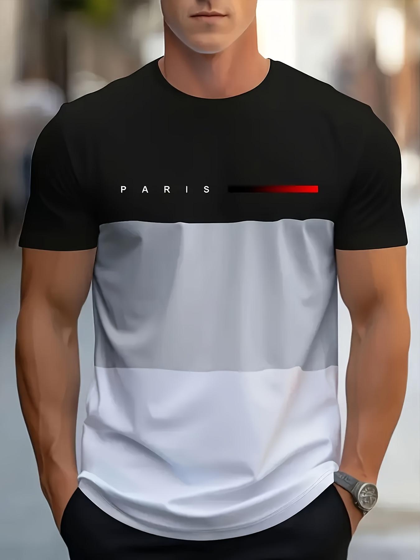 Men s Paris-Inspired 3D Print T-Shirt - Stylish Two-Tone S