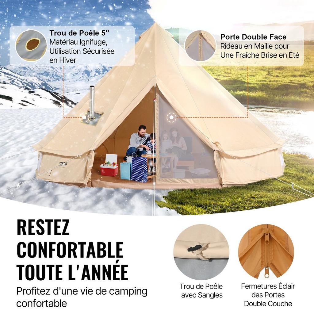 Tenda a Campanula in Tela, Tenda Yurt 4 Stagioni 5 m/16,4 ft, Tenda in Tela per Campeggio con Foro per Stufa, Tenda Traspirante per Fino a 8 Persone, Campeggio in Famiglia