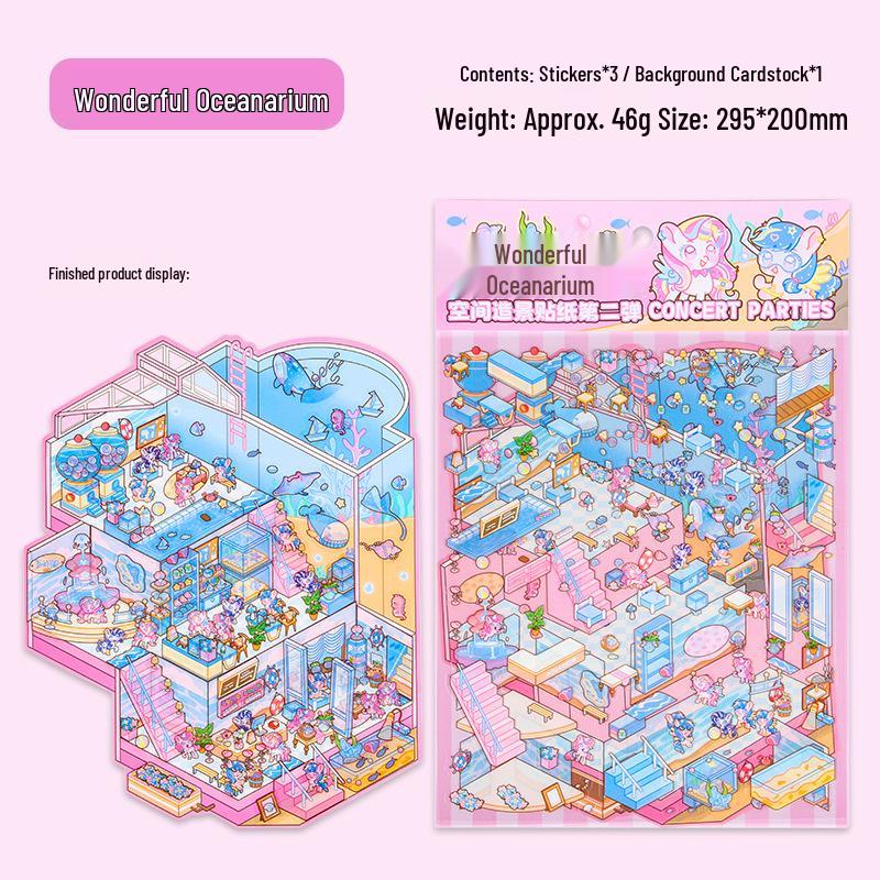 Large 3D Landscape Sticker: Miniature House & Decompression Scene for Journals
