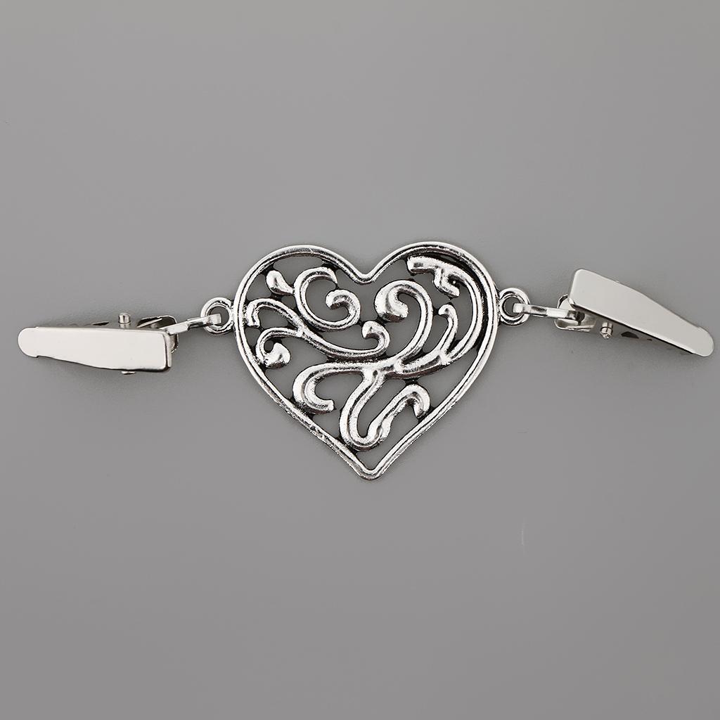 

Elegant Heart Cardigan Clip Metal Sweater Guard Brooch Pin for Women’s Clothing Shawl Holder for Jackets срібний
