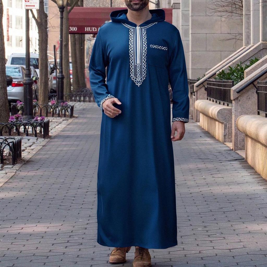 Embroidered Hooded Robe for Muslim Men, New Style Middle Eastern Thobe, Loose Long Sleeve Ethnic Design, Available Now