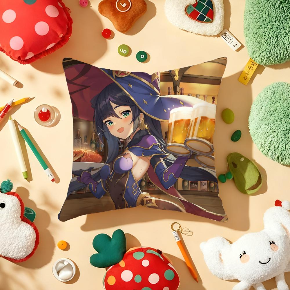 Xiao G-Genshin I-Impact Pillow Case Plush Fabric Soft Double-Sided Printed Sofa Warm Winter Home Gift Cushion Cover