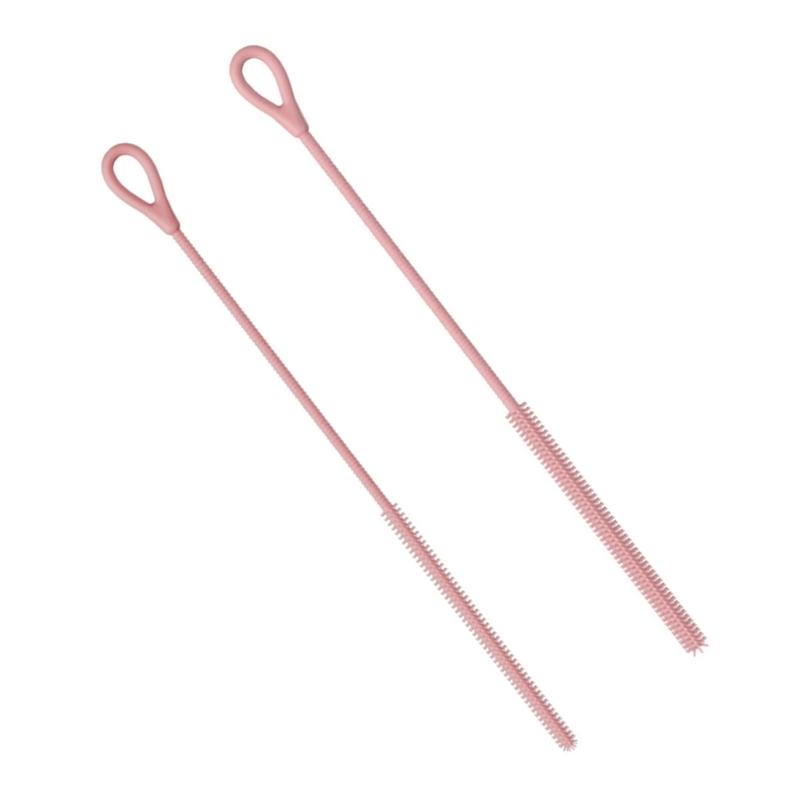 2Pcs Silicones Straw Cleaning Brush Set with Bendable Steel Safe