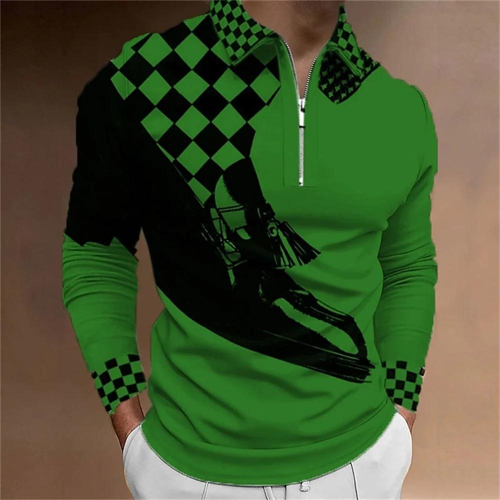 Men's Polo Shirt Golf Shirt Plaid Prints 3D Print Street Long Sleeve Zipper Clothing Apparel Sports Fashion Streetwear Designer