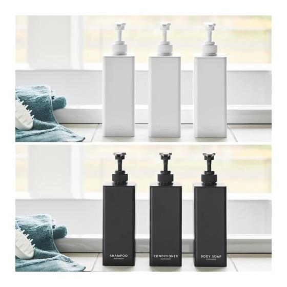 Yamazaki Jitsugyo (Yamazaki) Plenty of Detergent Dispenser Tower Shampoo Conditioner Body Soap [Set of 3] Refill Bottle Black 1539 1541 1543
