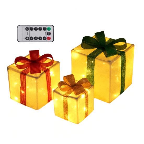 

3 шт. Рождественские светящиеся подарочные коробки с бантом, светодиодные светящиеся подарочные коробки для внутреннего и наружного декора дома, крыльца, рождественской елки, вечеринки X