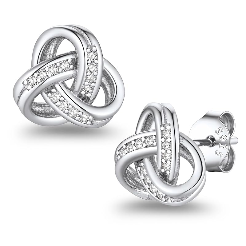 

[Suplight] earrings ladies silver 925 zirconia gorgeous knot knot party simple accessories