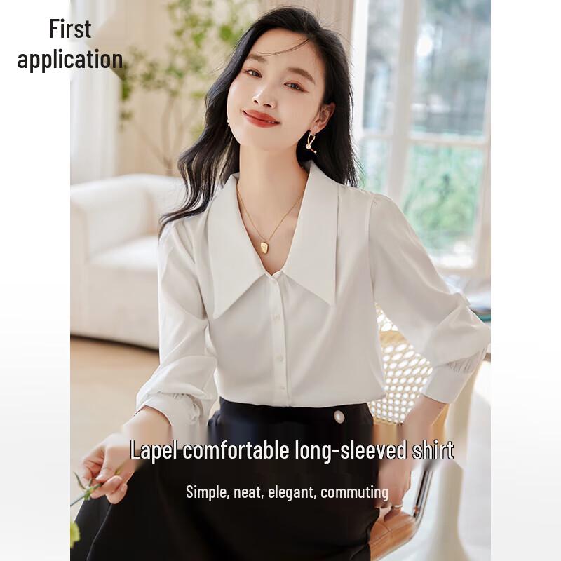 Chushen French Style Lapel Long Sleeve Shirt L