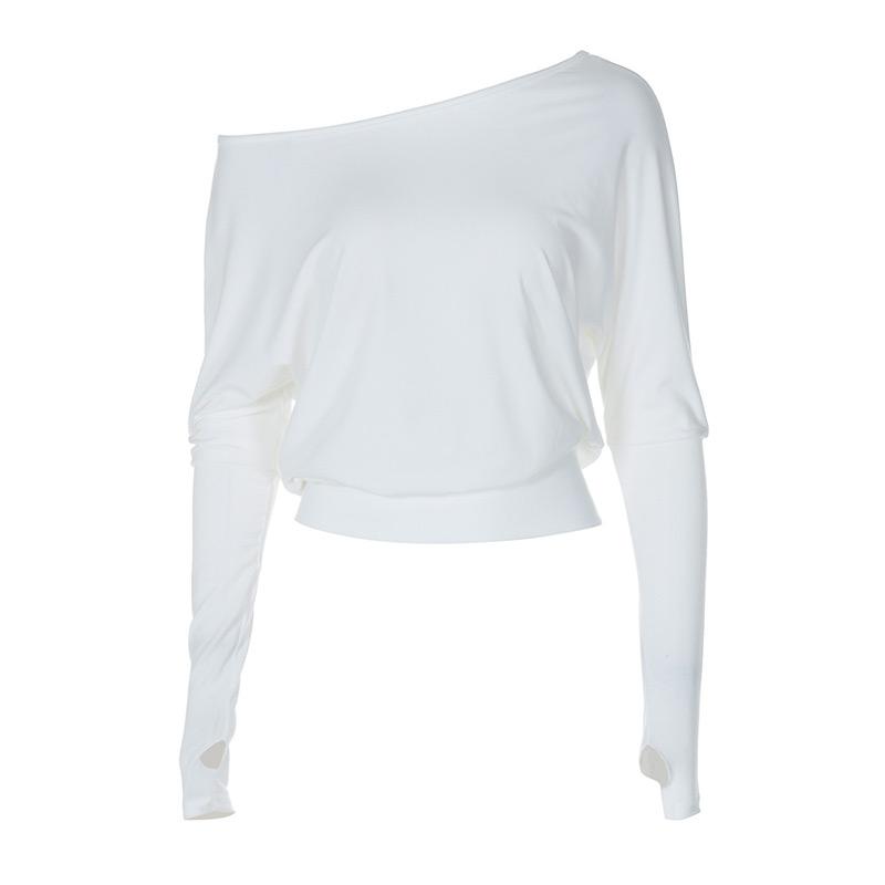 

Нестандартная футболка на одно плечо, женская однотонная свободная повседневная короткая футболка весна-осень, универсальная, с длинным рукавом, половер S белый