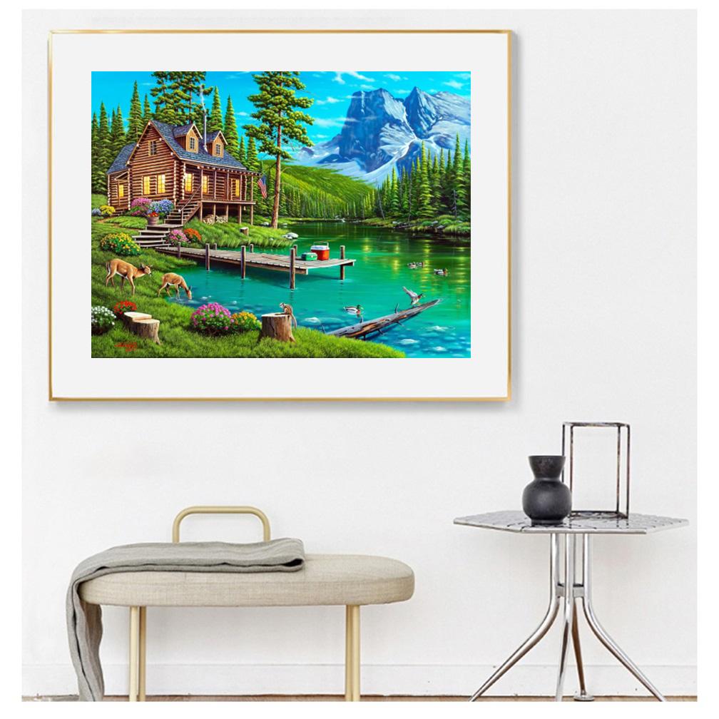 Round Diy Diamond Painting Cross Stitch Craft 5D Handmade Diamond Embroidery Landscape Animals Rhinestone Mosaic Gift Art Home Decoration