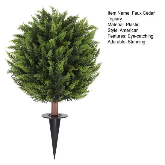 Artificial Cedar Topiary Ball Tree with Ground Spike 23" UV Resistant Faux Boxwood Bushes Fake Evergreen Cypress