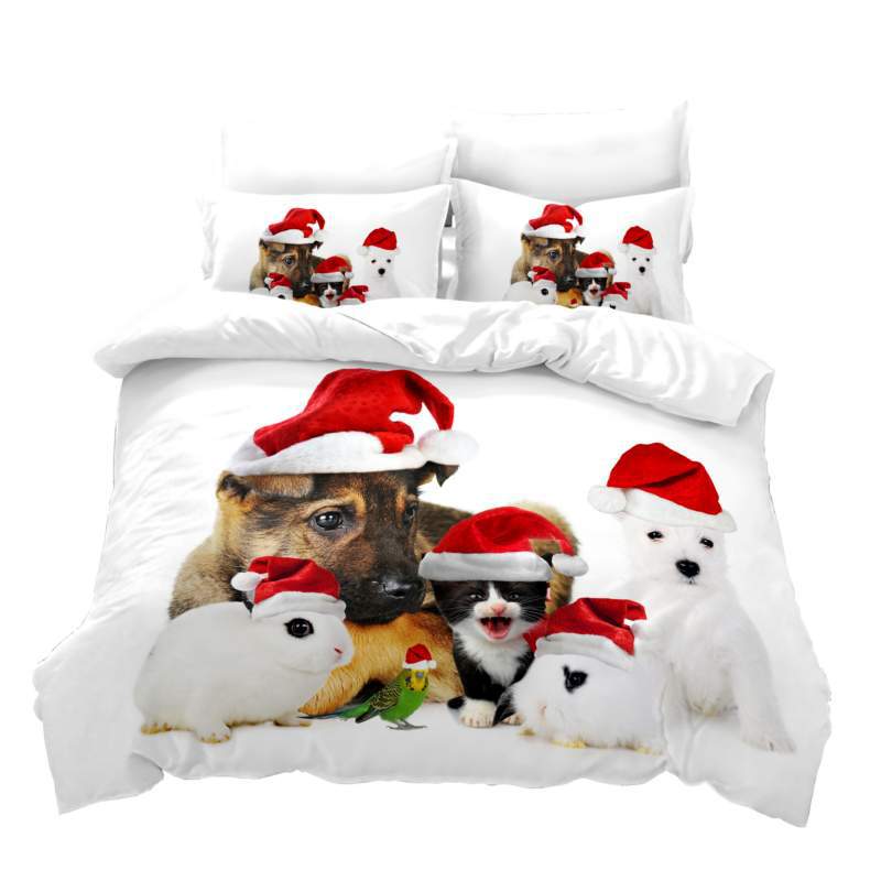 Christmas Digital Printing Quilt Set Three-Piece Christmas Cat