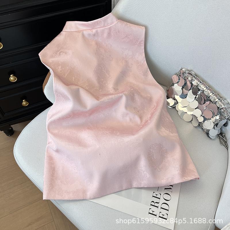 Pink dark pattern jacquard slanted vest women's 2025 early spring new temperament sweet vest