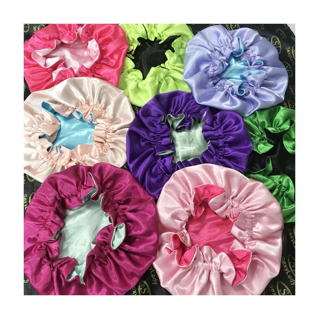 Plain Color Silk Bonnet Double Layer Sleeping Bonnet Satin Vendor Reversible Hair Bonnets for Women