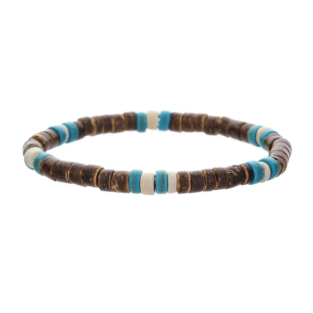 Green pine coconut shell flat bead retro single circle bracelet tribal vacation style mix and match simple niche tablet-shaped bracelet men and women three-color coconut shell