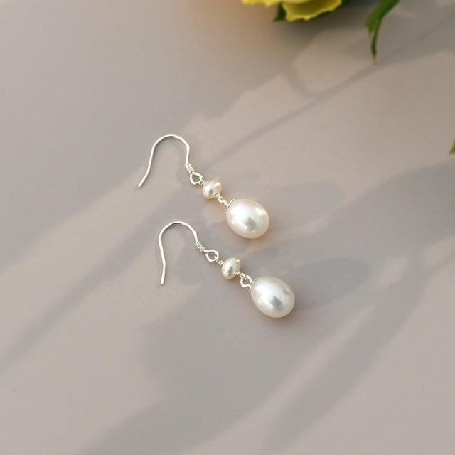 

Серьги-подвески из натурального пресноводного жемчуга 925 пробы, ювелирные изделия, серьги, подарки для пожилых женщин белый