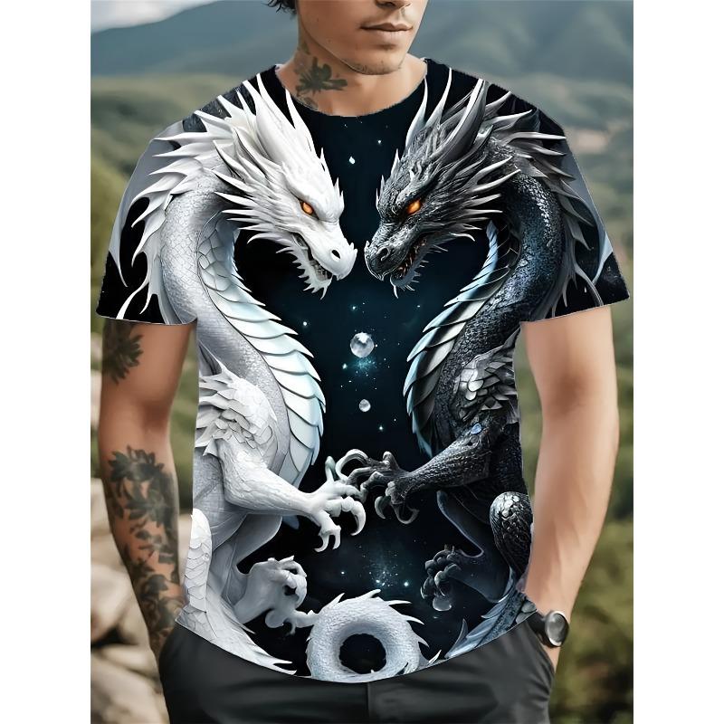 Men's Summer Plus Size 3D Graphic Tees, Casual Round Neck Printed Tops