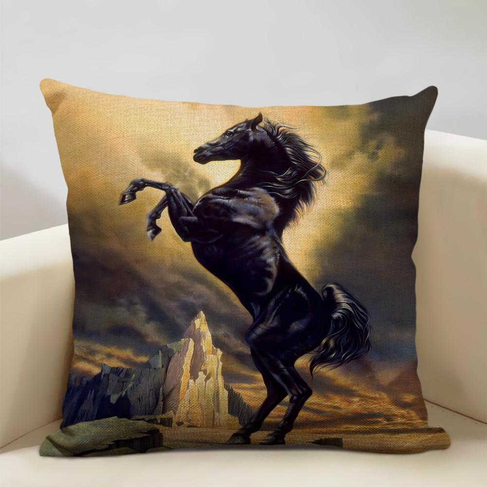 

Farm Animals Horse Cushion Cover 45x45cm Linen Pillow Case Luxury Home Sofa Decoration Pillowcase Double-sided Printing 45x45cm18x18Inch