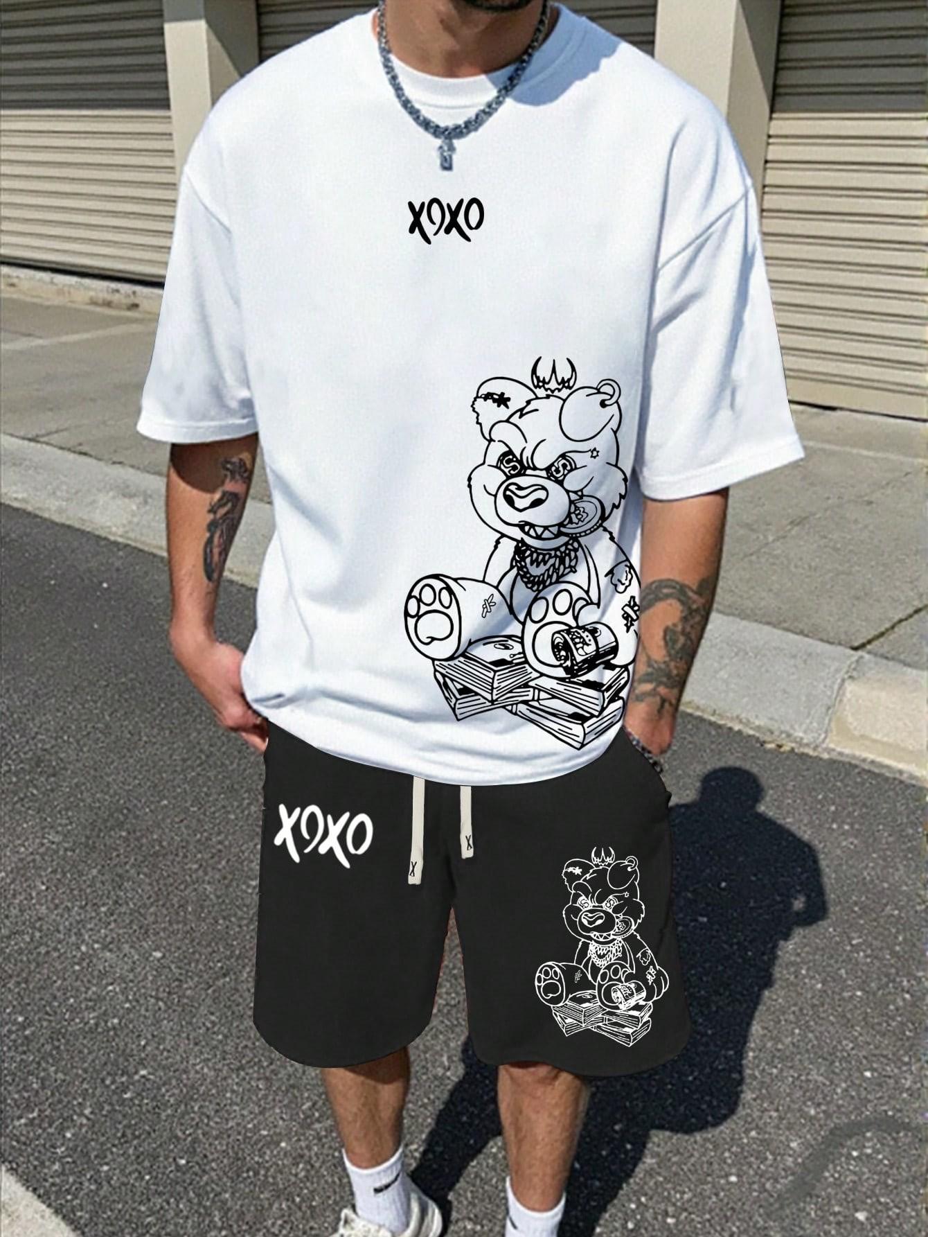 2026 Summer New Men s Suit with Bear Print Breathable Lightweight Comfortable and Fashionable Men s Clothing S