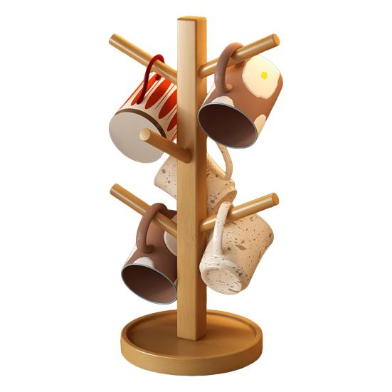 Stojak do przechowywania kubków na wodę Drewno lite Odwrócony uchwyt na kubki Nośność Możliwość piętrowania Biurkowy wieszak na kubki do Kuchni Restauracji Domu