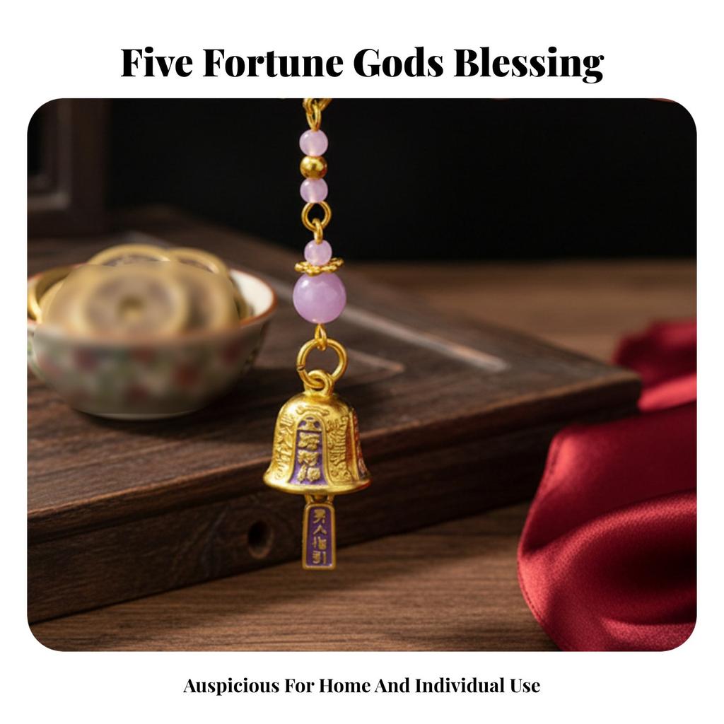 Five Fortune Gods Cheongsam Brooch, Cloisonné Oil Drip chime charm, auspicious Wealth hanging accessory