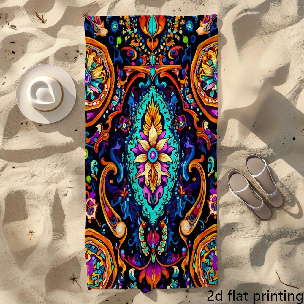 2D Flat Printing, 1pc, Neon Totem Artistic Fantasy Large Bath Towel, Suitable for Adults and Teens, Quick-Dry Lightweight Soft