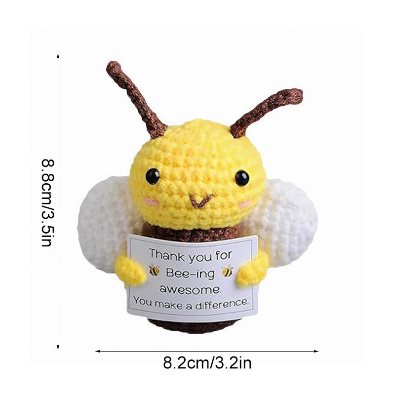 1PC Wool Knitting Doll Finished Products Positive Energy Handmade Fabric Bee Miniature Desktop Ornament Cute Crochet Bee Figurine