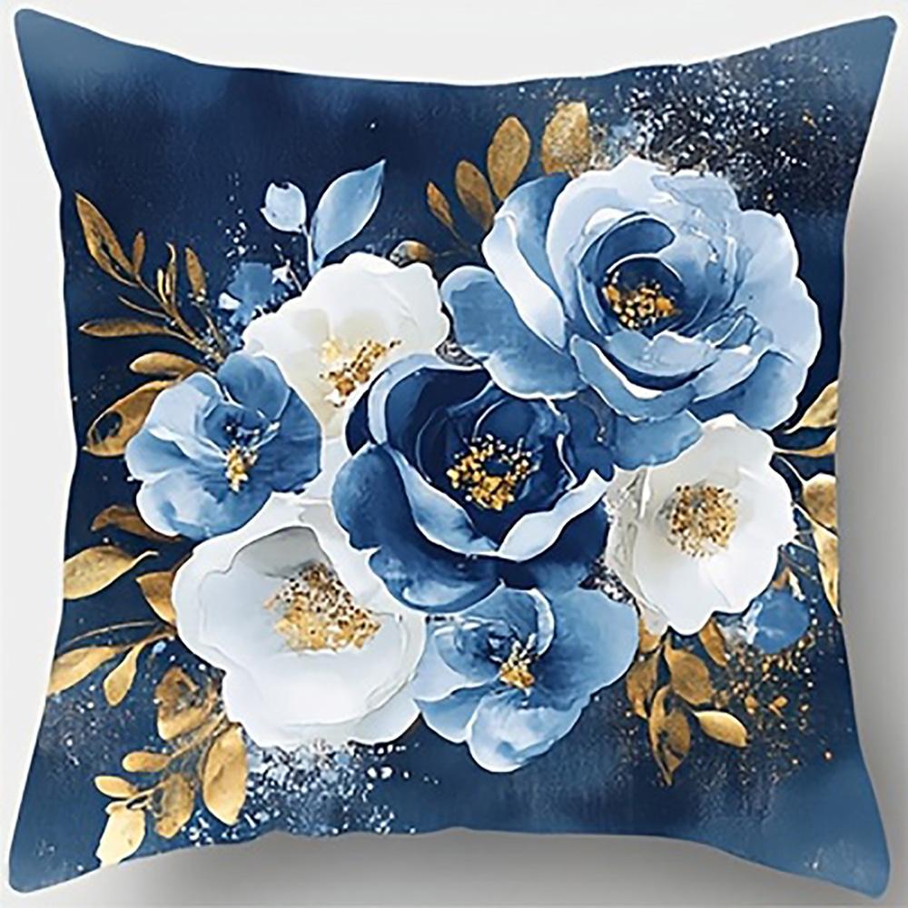 

1/4pcs Blue Floral Home Bless Pillowcases Sofa cushion cover home bedroom room decoration 45x45cm-1pcs