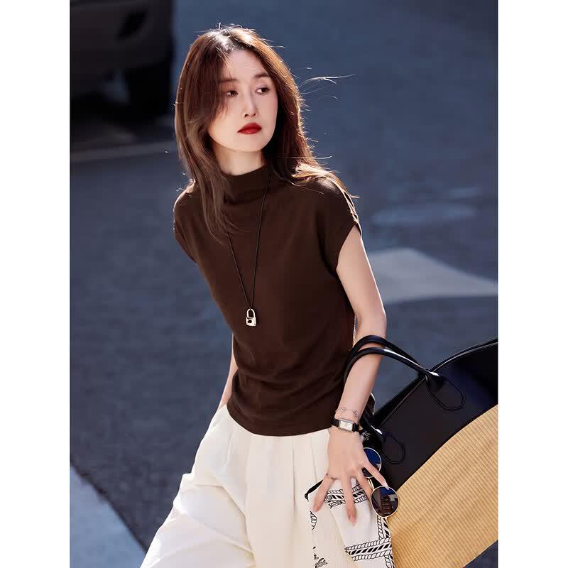 Petite Slimming Semi-High Collar Knit T-Shirt M