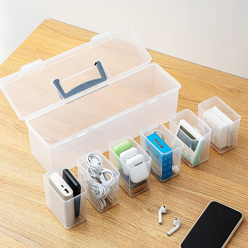 6 Grids Data Cable Storage Case Clear Plastic Office Desktop Sundries Organizer Earphones Mouse Charging Cable Storage Organizer