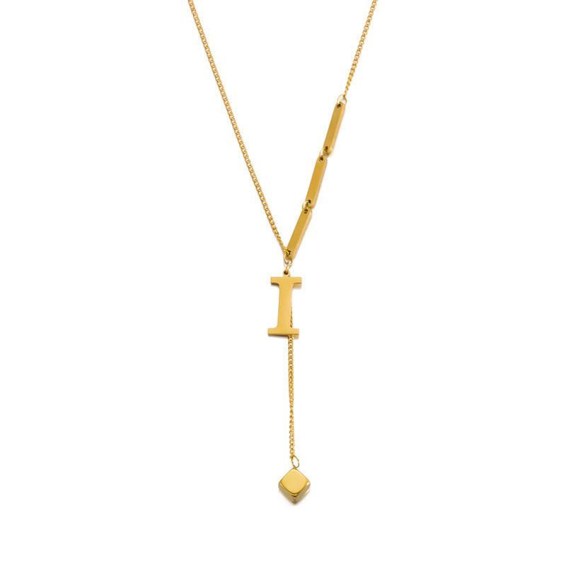 Stainless Steel Letter Necklace with Long Tassel Pendant for Women