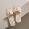 Ladies' Summer Non Slip Beach Sandals with Square Buckle Closure - One Foot Open Toe Casual Shoes, PVC Upper and Synthetic Covered Insole