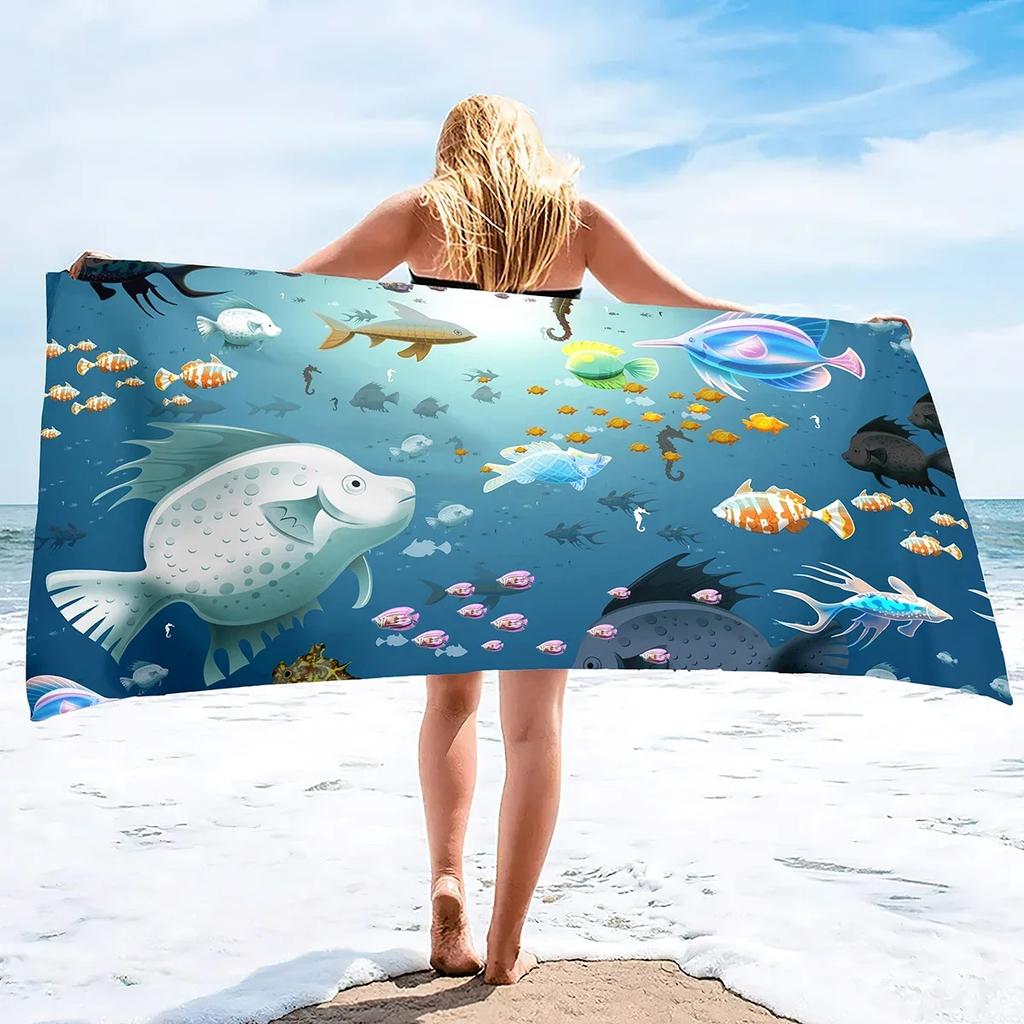 Sea World Beach Towel for Kids, Girl, Boys, Men, Women, Turtle Bath Print Pool Super Soft Plush