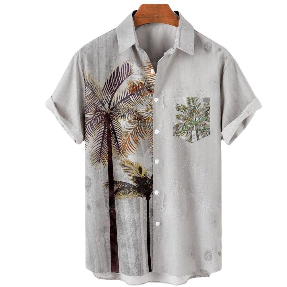 Popular Plant color blocks coconut tree 3D Print Men Single Breasted shirt Women Blouse Short Sleeve Summer Flip collar shirts