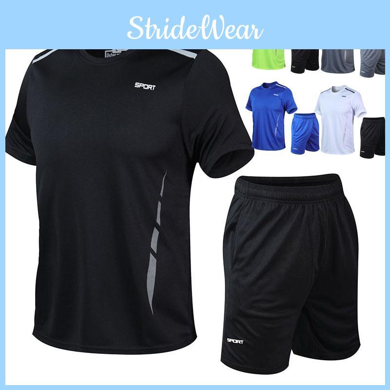 Stylish Mens 2pc Sport Wear Tracksuit With Breathable Short Sleeve T-shirt And Shorts
