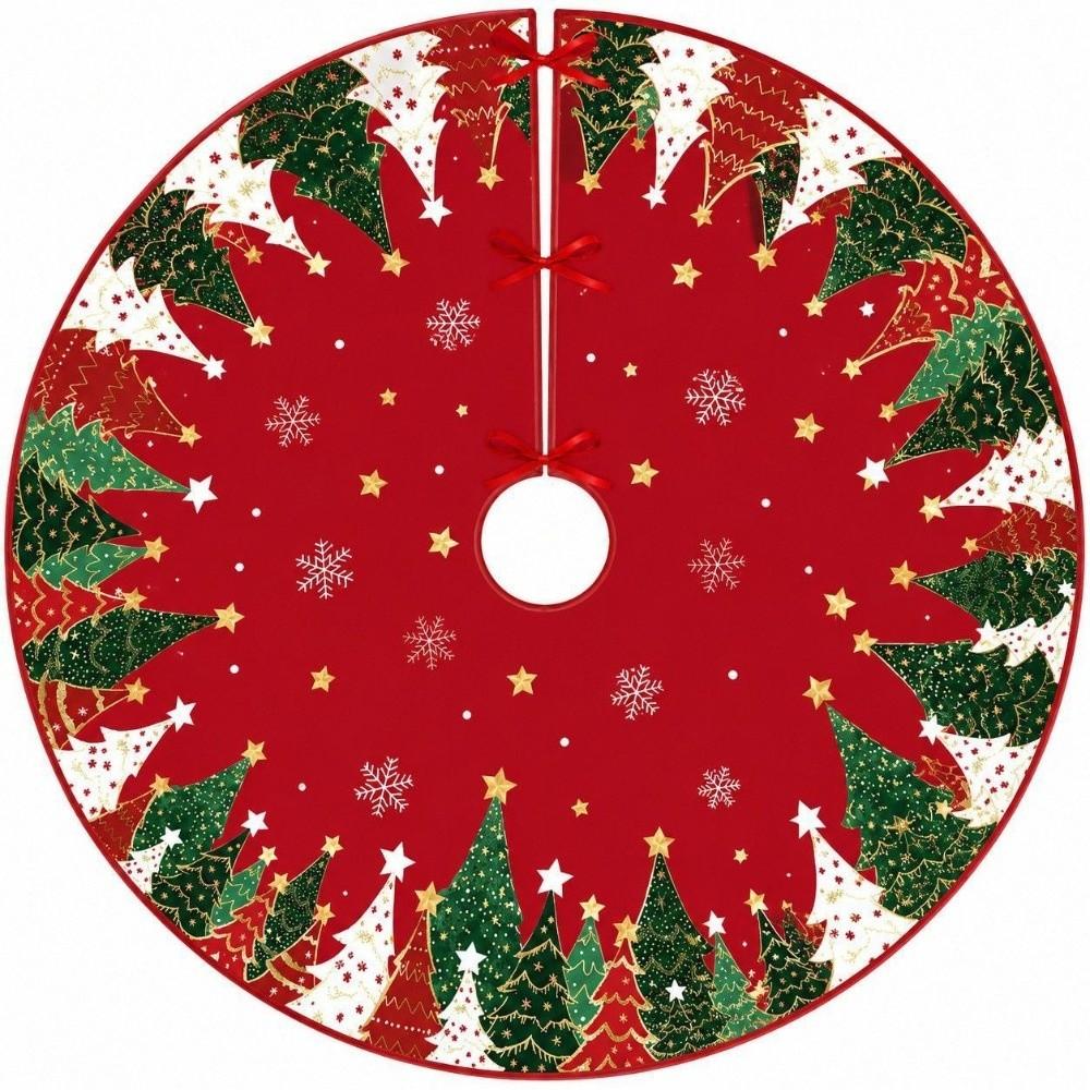 Round Christmas Tree Skirt Washable Xmas Tree Mat Retro Tree Bottom Apron Christmas Decoration