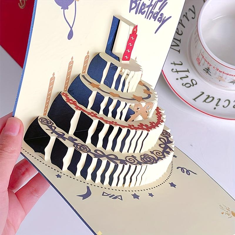 3D Happy Birthday Card Christmas Gift Card Birthday Cake Pop-Up Greeting with Envelope Christmas Invitation Cards