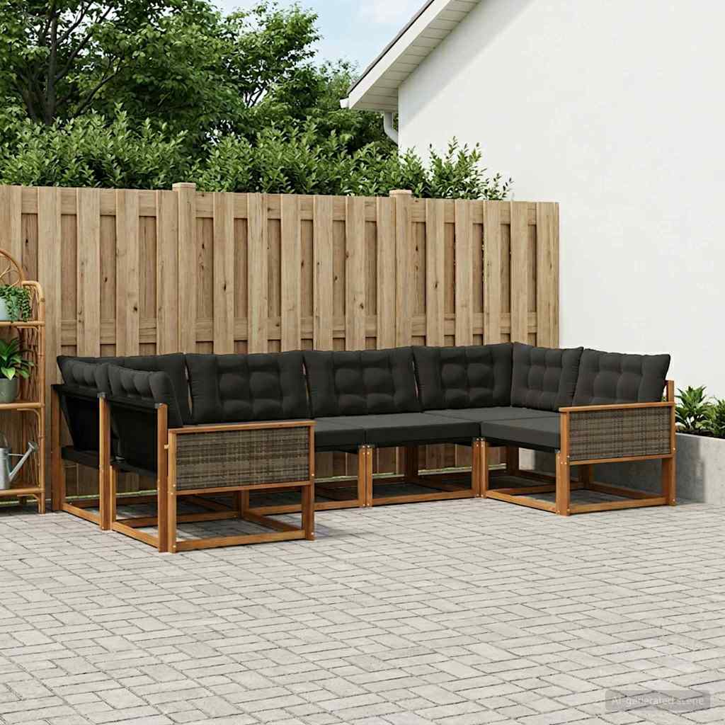 Outdoor Sofa Set with Cushions 6 pcs Natural and Black
