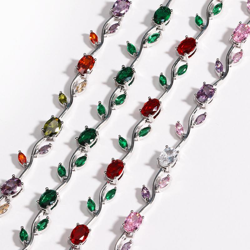 Colorful Leaf Cubic Zirconia Cz Crystal Bridal Bridesmaid Wedding Jewelry Bracelets Gift For Women Mom On Wedding Day