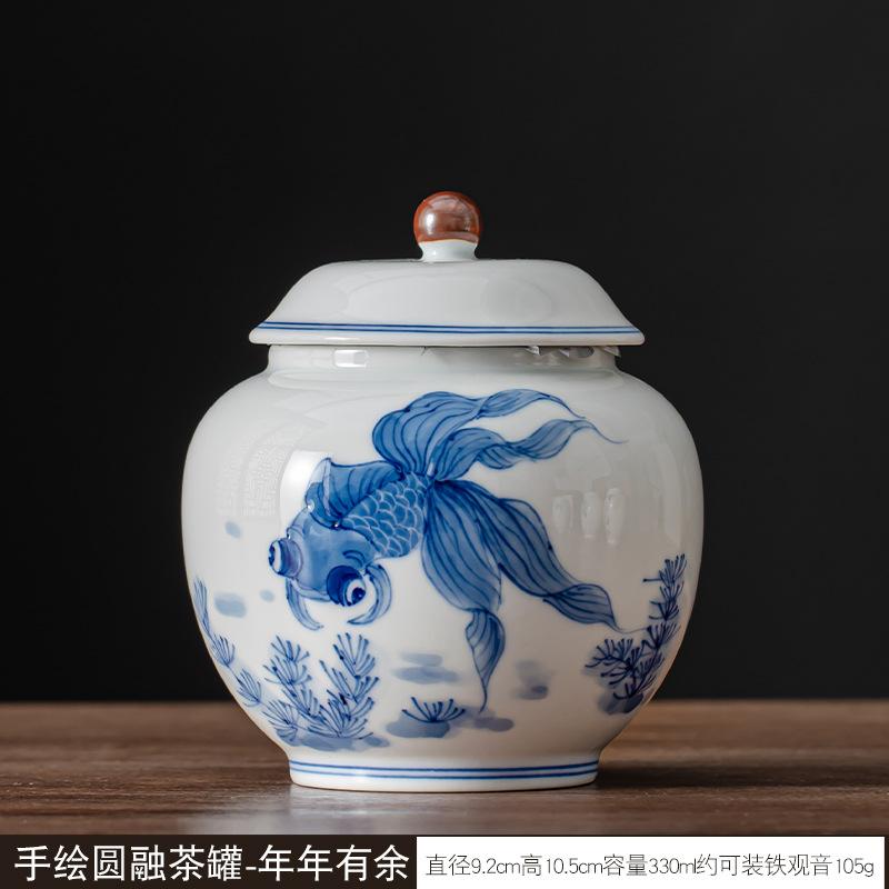 Creative Painted Flower Fish Porcelain Storage Jar Portable Sealed Tea Canister Candy Food Storage Container Decorative Jar Home